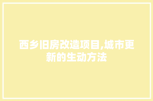 西乡旧房改造项目,城市更新的生动方法