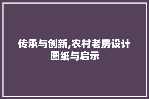 传承与创新,农村老房设计图纸与启示
