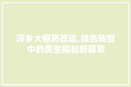 萍乡大棚房改造,绿色转型中的民生福祉新篇章