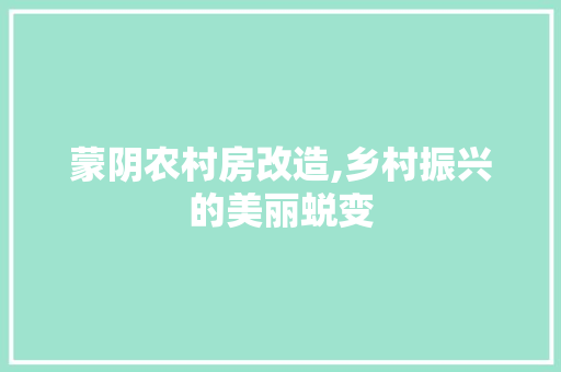 蒙阴农村房改造,乡村振兴的美丽蜕变
