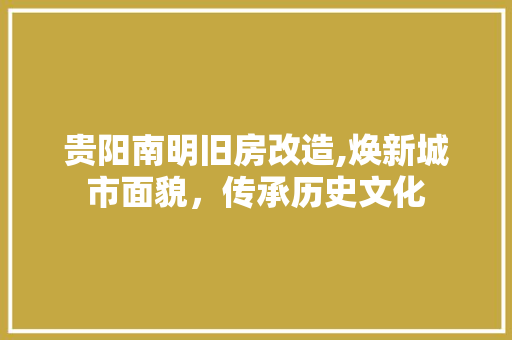 贵阳南明旧房改造,焕新城市面貌，传承历史文化
