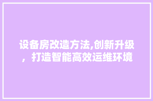 设备房改造方法,创新升级，打造智能高效运维环境