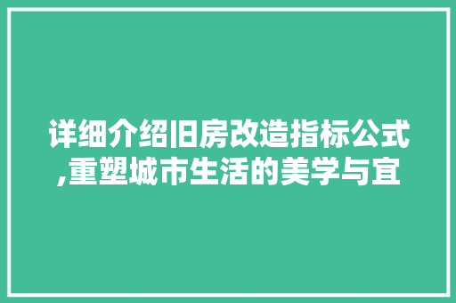 详细介绍旧房改造指标公式,重塑城市生活的美学与宜居性