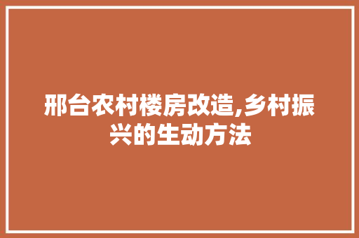 邢台农村楼房改造,乡村振兴的生动方法