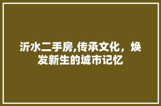 沂水二手房,传承文化，焕发新生的城市记忆
