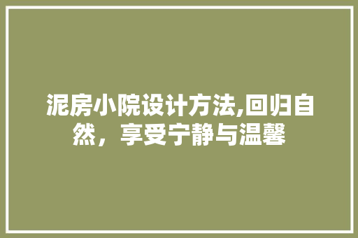 泥房小院设计方法,回归自然，享受宁静与温馨
