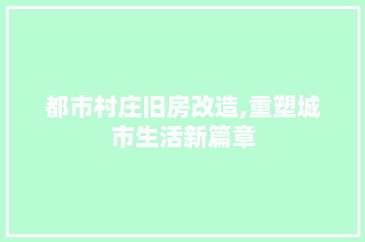 都市村庄旧房改造,重塑城市生活新篇章