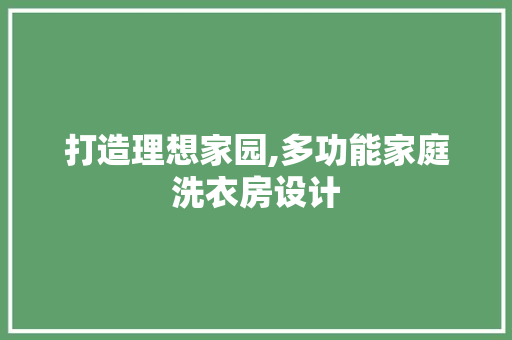 打造理想家园,多功能家庭洗衣房设计