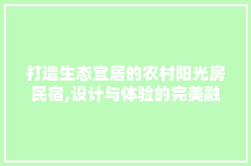 打造生态宜居的农村阳光房民宿,设计与体验的完美融合