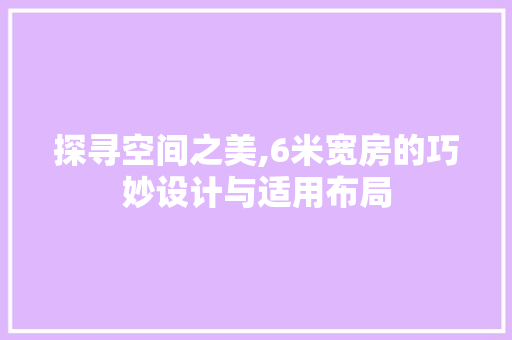 探寻空间之美,6米宽房的巧妙设计与适用布局