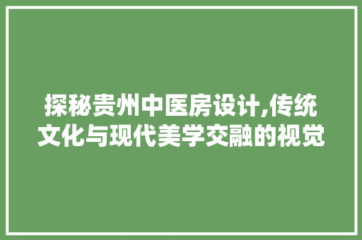 探秘贵州中医房设计,传统文化与现代美学交融的视觉盛宴