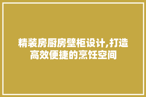 精装房厨房壁柜设计,打造高效便捷的烹饪空间