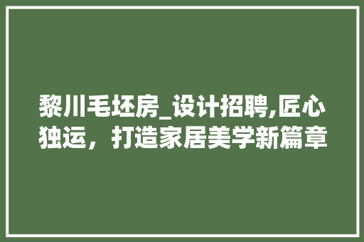 黎川毛坯房_设计招聘,匠心独运，打造家居美学新篇章