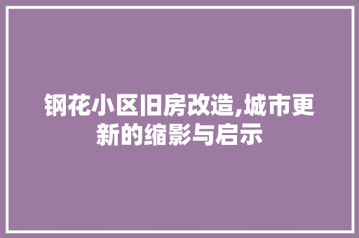 钢花小区旧房改造,城市更新的缩影与启示