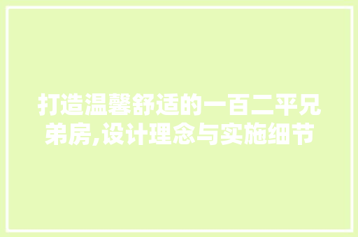 打造温馨舒适的一百二平兄弟房,设计理念与实施细节