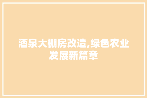 酒泉大棚房改造,绿色农业发展新篇章