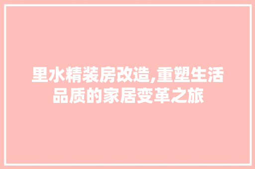 里水精装房改造,重塑生活品质的家居变革之旅