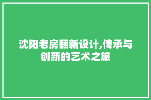 沈阳老房翻新设计,传承与创新的艺术之旅