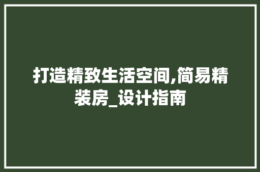 打造精致生活空间,简易精装房_设计指南