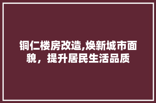 铜仁楼房改造,焕新城市面貌，提升居民生活品质