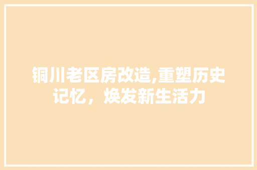 铜川老区房改造,重塑历史记忆，焕发新生活力