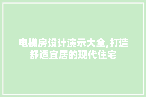 电梯房设计演示大全,打造舒适宜居的现代住宅