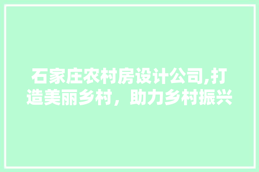 石家庄农村房设计公司,打造美丽乡村，助力乡村振兴