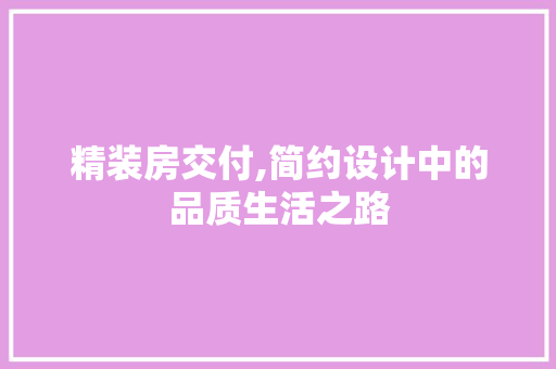 精装房交付,简约设计中的品质生活之路