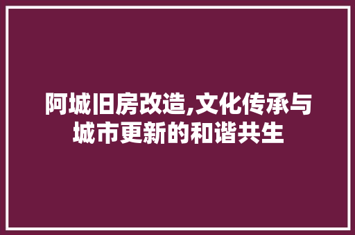 阿城旧房改造,文化传承与城市更新的和谐共生