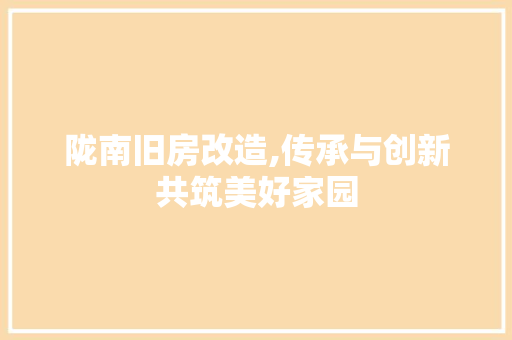 陇南旧房改造,传承与创新共筑美好家园