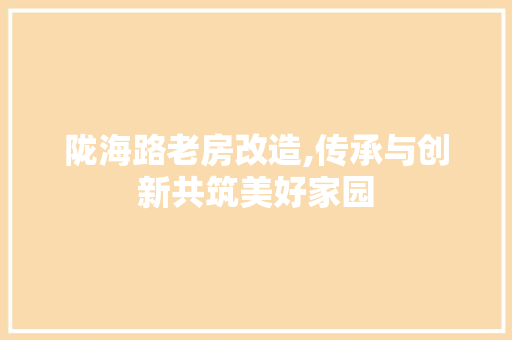 陇海路老房改造,传承与创新共筑美好家园