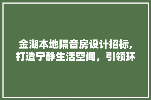 金湖本地隔音房设计招标,打造宁静生活空间，引领环保建筑新潮流