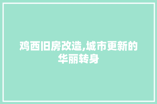 鸡西旧房改造,城市更新的华丽转身