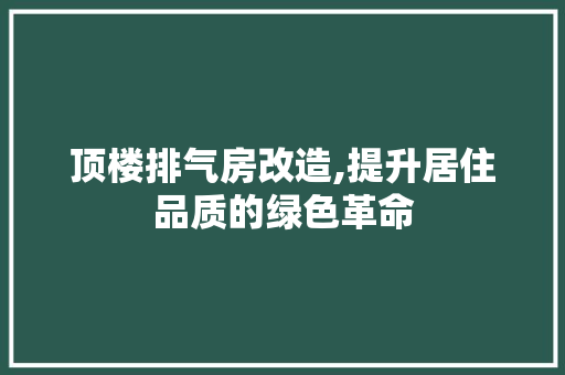 顶楼排气房改造,提升居住品质的绿色革命