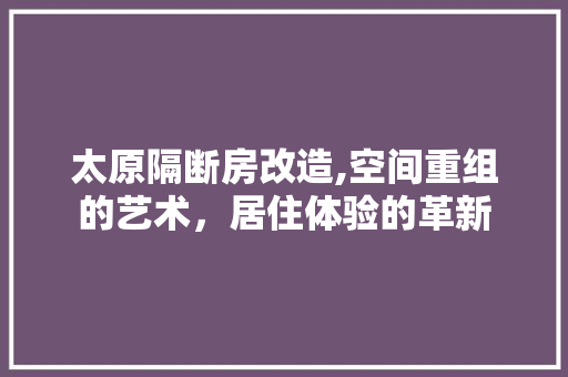 太原隔断房改造,空间重组的艺术，居住体验的革新
