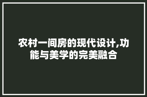 农村一间房的现代设计,功能与美学的完美融合