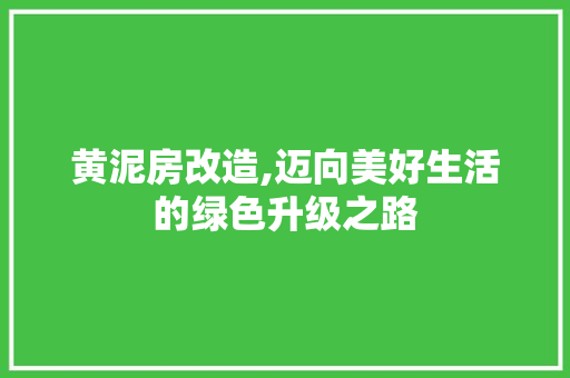 黄泥房改造,迈向美好生活的绿色升级之路
