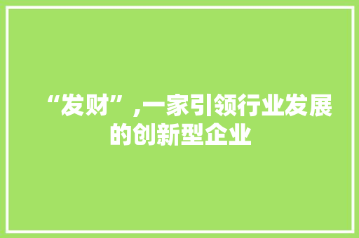 “发财”,一家引领行业发展的创新型企业