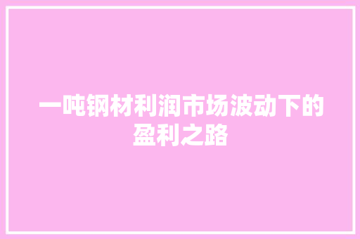 一吨钢材利润市场波动下的盈利之路