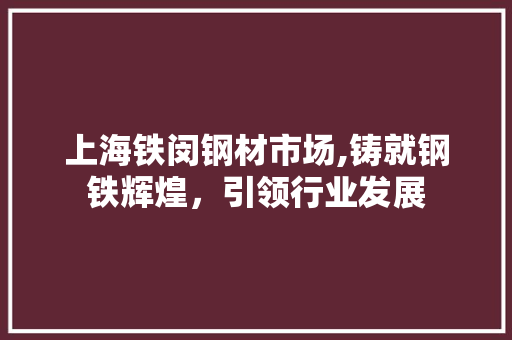 上海铁闵钢材市场,铸就钢铁辉煌，引领行业发展