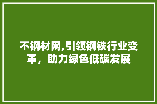 不钢材网,引领钢铁行业变革，助力绿色低碳发展