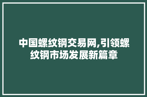 中国螺纹钢交易网,引领螺纹钢市场发展新篇章
