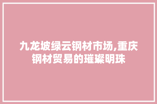 九龙坡绿云钢材市场,重庆钢材贸易的璀璨明珠
