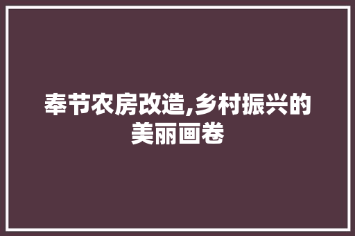 奉节农房改造,乡村振兴的美丽画卷