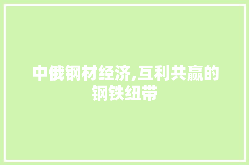 中俄钢材经济,互利共赢的钢铁纽带