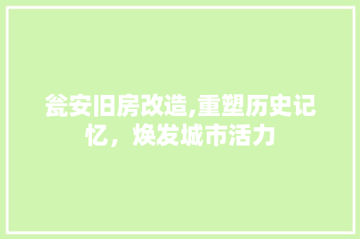瓮安旧房改造,重塑历史记忆，焕发城市活力