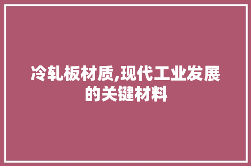冷轧板材质,现代工业发展的关键材料