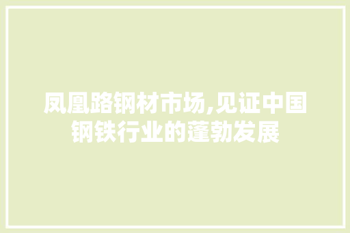 凤凰路钢材市场,见证中国钢铁行业的蓬勃发展
