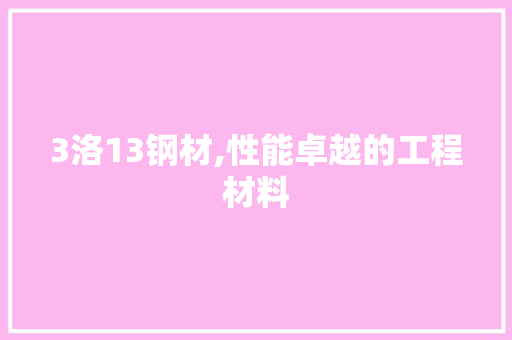 3洛13钢材,性能卓越的工程材料