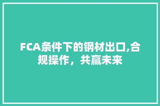 FCA条件下的钢材出口,合规操作，共赢未来